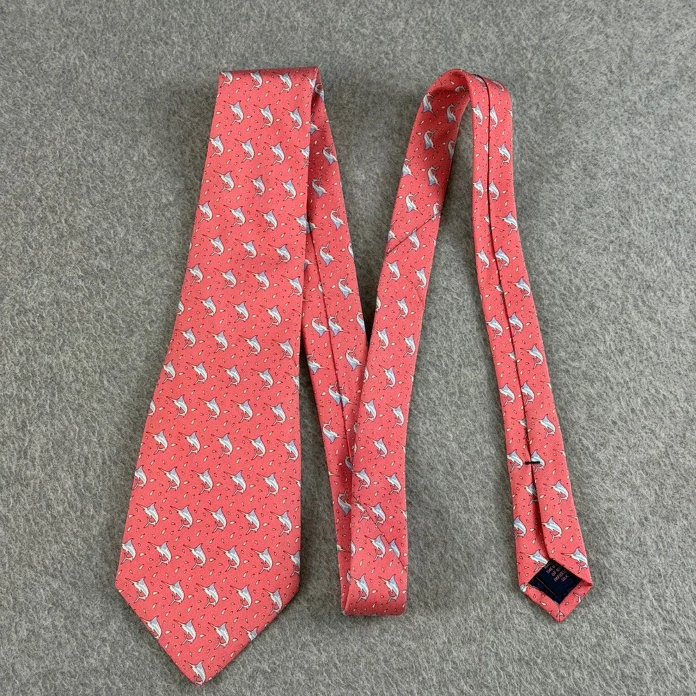 Vineyard Vines Kids Silk Tie Coral Pink Marlin Fish Nautical Hand Made 51x3.5